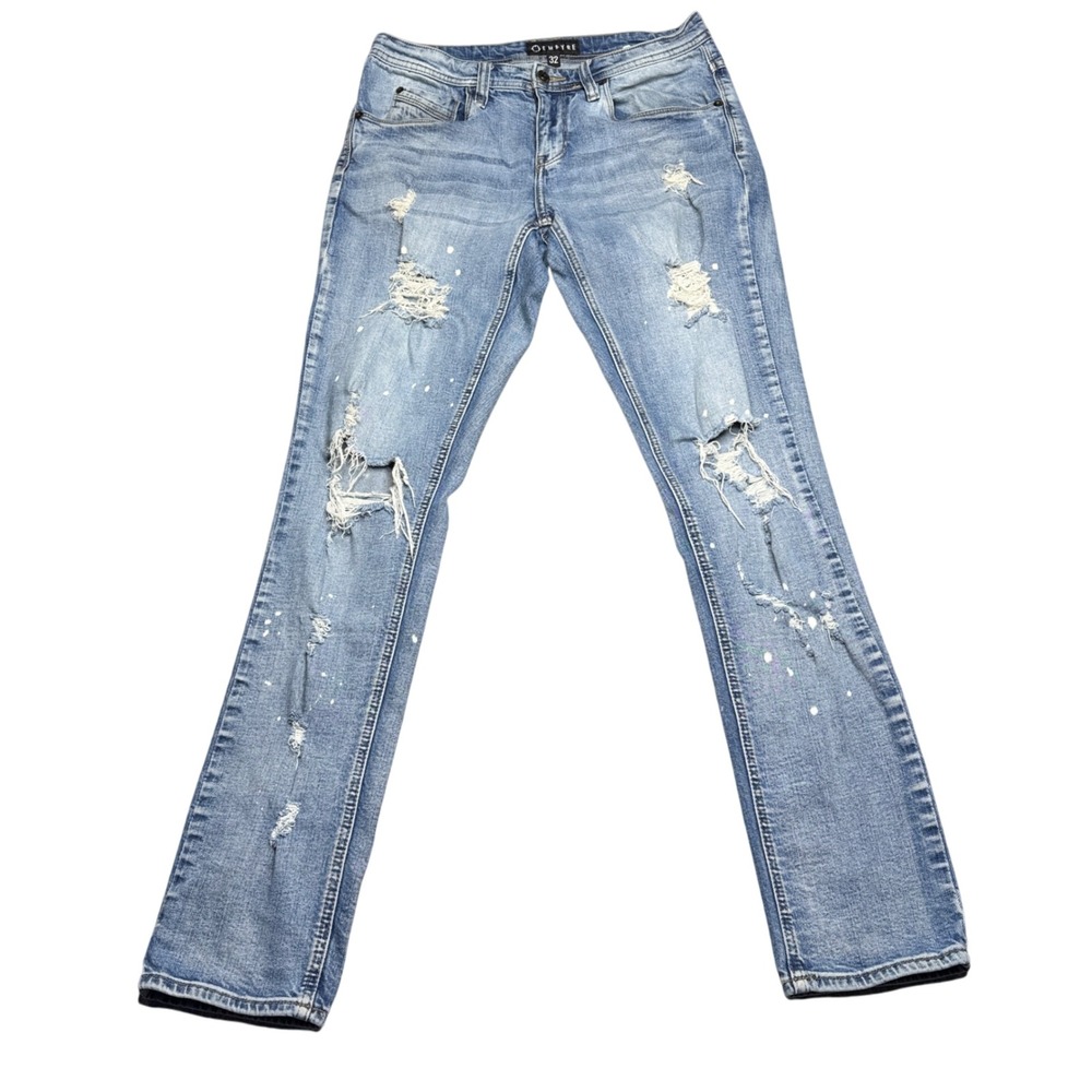 Empyre Recoil‎ Distressed Ripped Destroyed Paint Splatter Light Wash Jeans